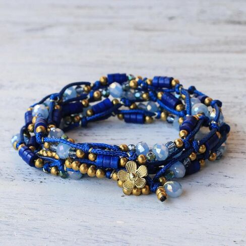 Novica Artisan Handmade Beaded Wrap Bracelet Blue Calcite Glass من Thailand Brass [36 في Min L x 37 في Max L 6 Mm W] "Party" in Saudi Arabia