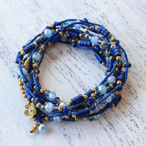 Novica Artisan Handmade Beaded Wrap Bracelet Blue Calcite Glass من Thailand Brass [36 في Min L x 37 في Max L 6 Mm W] "Party" in Saudi Arabia