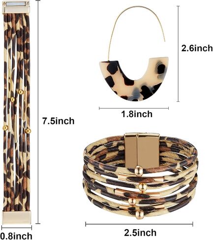 Hicarer Leopard Bracelets و Actor Acks Cheetah Jewelry Tortoise Shell أقراط متعددة الطبقات من الجلد الالتفاف الملحقات البوهو (Beige) in Saudi Arabia