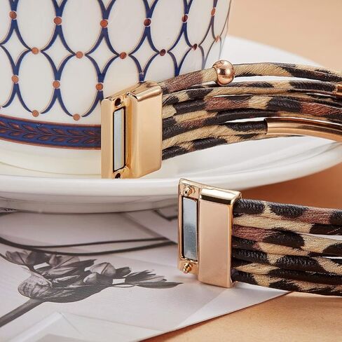 Hicarer Leopard Bracelets و Actor Acks Cheetah Jewelry Tortoise Shell أقراط متعددة الطبقات من الجلد الالتفاف الملحقات البوهو (Beige) in Saudi Arabia