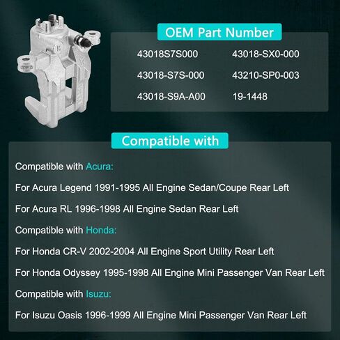 43018S7S000 خلفية يمين فرامل القرص الفرجار التجميع بدون قوس لأسطية Acura 1991-1995 ، لـ RL 1996-1998 ، لـ Honda CR-V 2002-2004 ، لأوديسي 1995-1998 ، من أجل Isuzu Oasis 1996-1999 43018-S9A-A00 in Saudi Arabia
