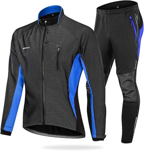 Mens Cycling Suit Windproof Winter Thermal Fleece Sportswear Clothing Set Riding Jersey Jacket & 3D Padded Pants Trousers in Saudi Arabia