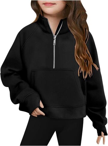 قميص الفتيات الرمز البريدي: Half zip Fleece Pullover Top Soft Crewneck Athletic Hoodie 2025 Fall Winter Outfits in Saudi Arabia