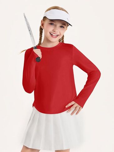 Haloumoning Girls Athletic Long Sleeve Shirts Kids Side Slit Quick Dry Workout Tops Tees with Thumb Hole 5-14 Years in Saudi Arabia