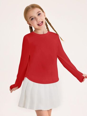 Haloumoning Girls Athletic Long Sleeve Shirts Kids Side Slit Quick Dry Workout Tops Tees with Thumb Hole 5-14 Years in Saudi Arabia