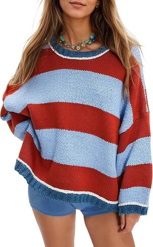 سترات مخططة متماسكة للسيدات مكتنزة سفن مخططة غير رسمية طاقم طويل الأكمام in Kuwait