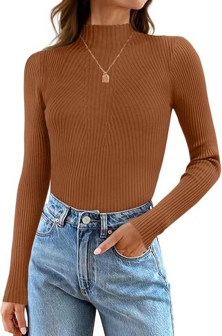 ZESICA Women's 2025 Fall Long Sleeve Turtleneck T Shirt Ribbed Knit Sweater Slim Fit Basic Casual Tee Tops in Saudi Arabia