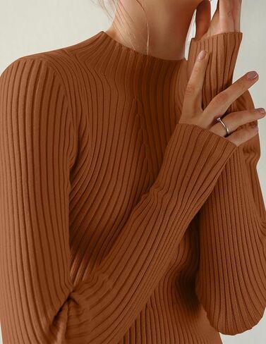 ZESICA Women's 2025 Fall Long Sleeve Turtleneck T Shirt Ribbed Knit Sweater Slim Fit Basic Casual Tee Tops in Saudi Arabia