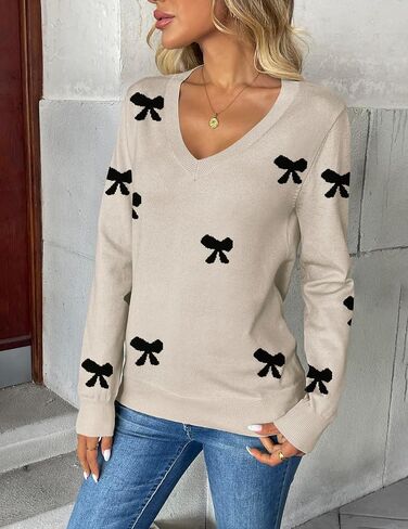 Zeagoo Women's 2025 Fall V Neck Sweater Trendy Long Sleeve Casual Lightweight Ribbed Knit Pullover Tops in Saudi Arabia