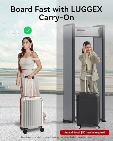 LUGGEX Carry On Luggage 22x14x9 Airline Approved, PC Expandable Hard Shell Suitcases with Spinner Wheels, 20 Inch, Charcoal Metallic in Saudi Arabia