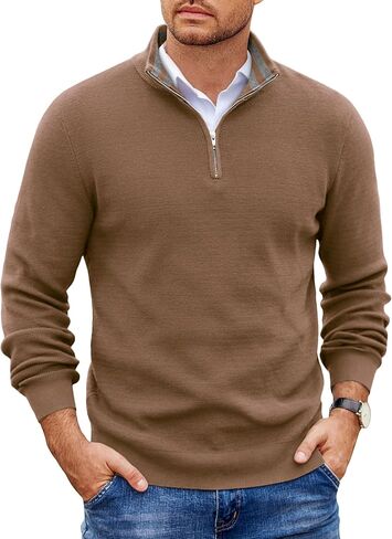 Coofandy Mens Quarter Zip Pullover Slim Fit Slip Sweater Sweater خفيفة الوزن سترة البولو متماسكة in Saudi Arabia