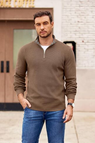 Coofandy Mens Quarter Zip Pullover Slim Fit Slip Sweater Sweater خفيفة الوزن سترة البولو متماسكة in Saudi Arabia