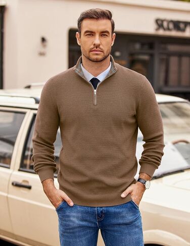 Coofandy Mens Quarter Zip Pullover Slim Fit Slip Sweater Sweater خفيفة الوزن سترة البولو متماسكة in Saudi Arabia