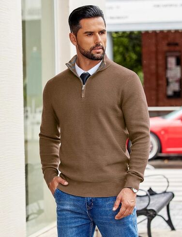 Coofandy Mens Quarter Zip Pullover Slim Fit Slip Sweater Sweater خفيفة الوزن سترة البولو متماسكة in Saudi Arabia
