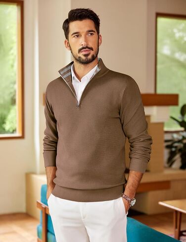 Coofandy Mens Quarter Zip Pullover Slim Fit Slip Sweater Sweater خفيفة الوزن سترة البولو متماسكة in Saudi Arabia