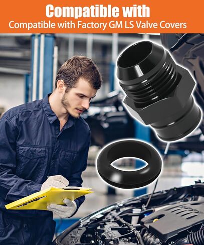 2pcs محول غطاء صمام الألمنيوم 10AN مع grommet ختم متوافق مع محركات GM LS ، الأسود in Saudi Arabia