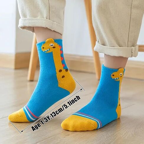 5Pairs Boys Crew Socks Funny Cartoon Dinosaur Cotton Crazy Socks for Kids in Kuwait