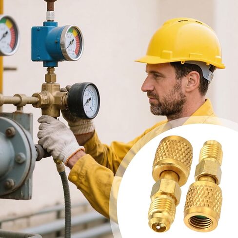 2PCS R32 R454B محول النحاس ، 1/4 "SAE أنثى إلى 1/4" SAE ذكور محول تبريد الخيط العكسي مبرد خسارة منخفض in Saudi Arabia