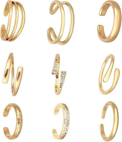 9pcs Toe Rings for Women, Adjustable Open CZ Hug Toe Rings Set Dainty Summer Beach Foot Jewelry Fashionable Women's Foot Decoration Accessories in Saudi Arabia