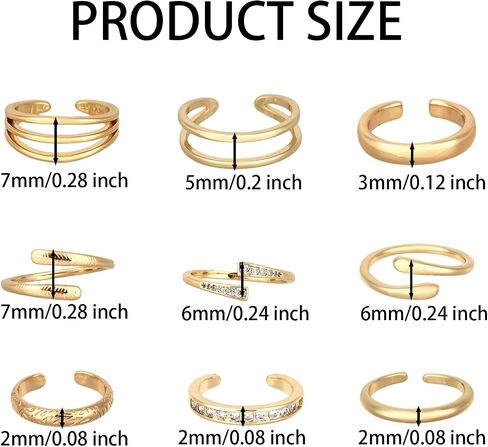 9pcs Toe Rings for Women, Adjustable Open CZ Hug Toe Rings Set Dainty Summer Beach Foot Jewelry Fashionable Women's Foot Decoration Accessories in Saudi Arabia
