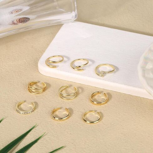 9pcs Toe Rings for Women, Adjustable Open CZ Hug Toe Rings Set Dainty Summer Beach Foot Jewelry Fashionable Women's Foot Decoration Accessories in Saudi Arabia