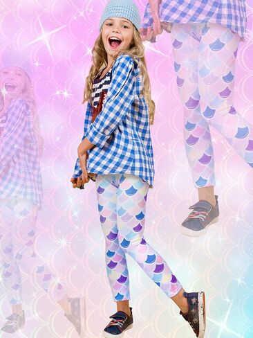 4 Pack Girls Leggings Soft Stretchy Printed Pants for Kids 8-12 Years Tie-dye Rainbow Unicorn, Pink Unicorn & Scale Patterns Ankle Length Athletic Yoga Pants in Saudi Arabia