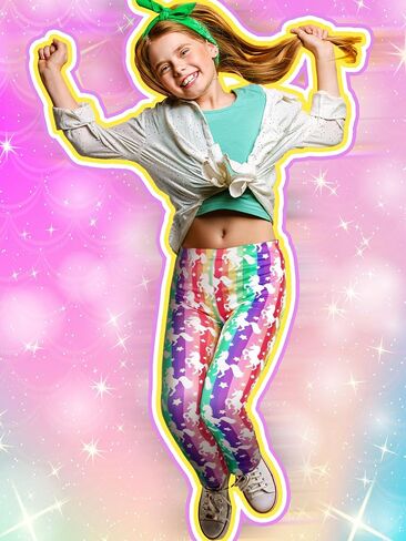 4 Pack Girls Leggings Soft Stretchy Printed Pants for Kids 8-12 Years Tie-dye Rainbow Unicorn, Pink Unicorn & Scale Patterns Ankle Length Athletic Yoga Pants in Saudi Arabia