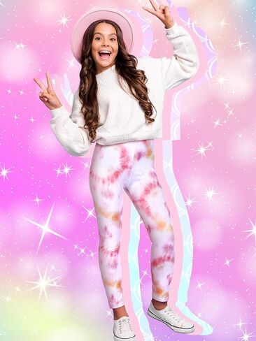 4 Pack Girls Leggings Soft Stretchy Printed Pants for Kids 8-12 Years Tie-dye Rainbow Unicorn, Pink Unicorn & Scale Patterns Ankle Length Athletic Yoga Pants in Saudi Arabia