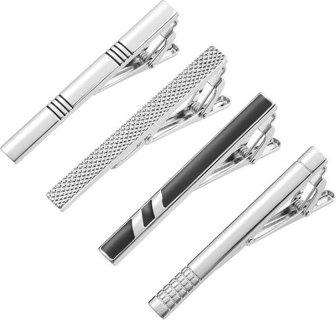 4 PCS Tie Dins for Men Simple Tie Bar Black and Silve Tie Clip Dins for Daily Cloy و Clof Clip Clip للارتداء اليومي والاحتفال بالزفاف والمناسبات التجارية والخيار الأول للهدايا in Saudi Arabia