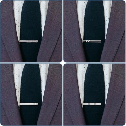 4 PCS Tie Dins for Men Simple Tie Bar Black and Silve Tie Clip Dins for Daily Cloy و Clof Clip Clip للارتداء اليومي والاحتفال بالزفاف والمناسبات التجارية والخيار الأول للهدايا in Saudi Arabia