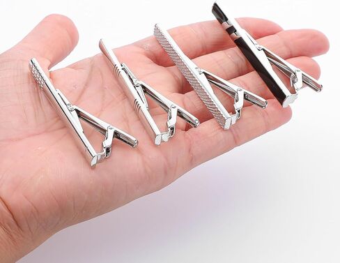 4 PCS Tie Dins for Men Simple Tie Bar Black and Silve Tie Clip Dins for Daily Cloy و Clof Clip Clip للارتداء اليومي والاحتفال بالزفاف والمناسبات التجارية والخيار الأول للهدايا in Saudi Arabia