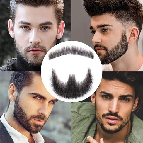 Celie Fake Beard 100 ٪ Human Hair Mover Make Mover Sterniciative Fake Fake Hair Lace Invisible Goatee Beats for Entertainment Drama Party Movie Makeup (Brown) in Saudi Arabia