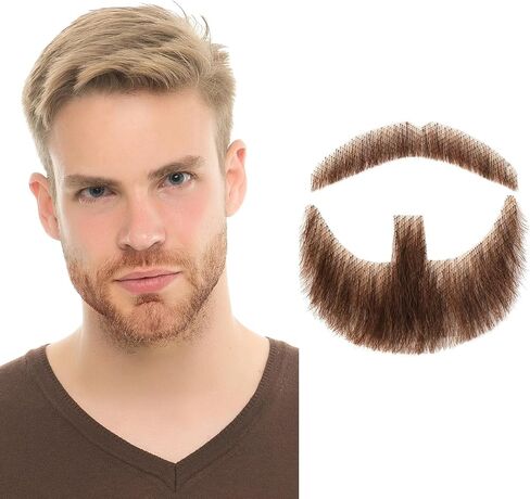 Fake Beard Realistic Mustache Full Hand Tied Fake Goatee Facial Hair with Invisible Lace,Fake Beards for Cosplay, Halloween Costumes, Theatrical and Movie Makeup. (2-Brown) in Kuwait