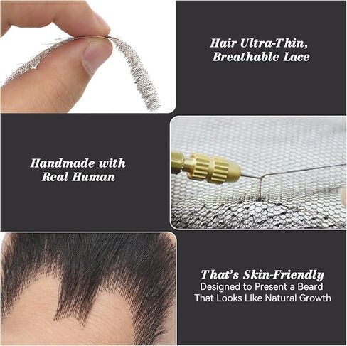Fake Beard Realistic Mustache Full Hand Tied Fake Goatee Facial Hair with Invisible Lace,Fake Beards for Cosplay, Halloween Costumes, Theatrical and Movie Makeup. (2-Brown) in Kuwait