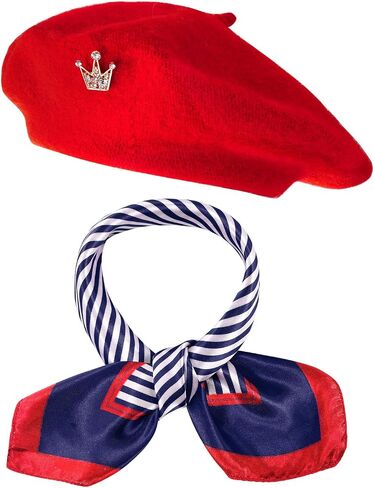 choyaxo 3pcs French Beret Hat Set Set Including Beret Hat Scarf Crown Pin Costume Accessories for Women French Themed Party in Saudi Arabia