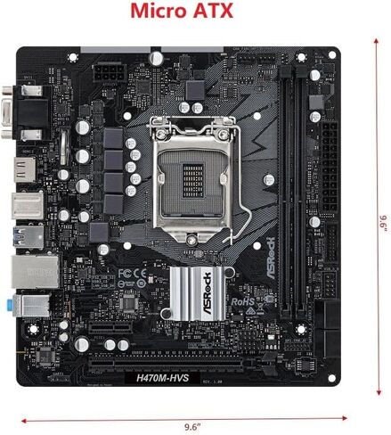 معالجات ASRock H470M-HVS DDR4 2933 ميجا هرتز من الجيل العاشر Intel® Core™ (مقبس 1200) 4 USB 3.2 Gen1 HDMI D-Sub in Kuwait