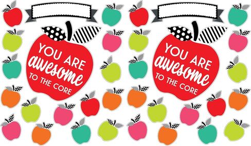 Schoolgirl Style Black, White and Stylish Apple Bulletin Board Set—You are Awesome to the Core Motivational Apple, Banner With 36 Green, Orange, Pink, Red, Aqua Apples (38 pc) in Saudi Arabia