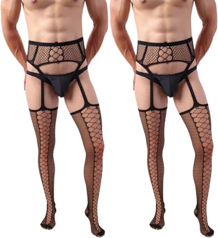 2pcs جوارب فخذ شبدة السمكة العالية - لباس ضيق من الدانتيل مع تعليق ، جوارب طويلة من أجل الإنسان in Saudi Arabia