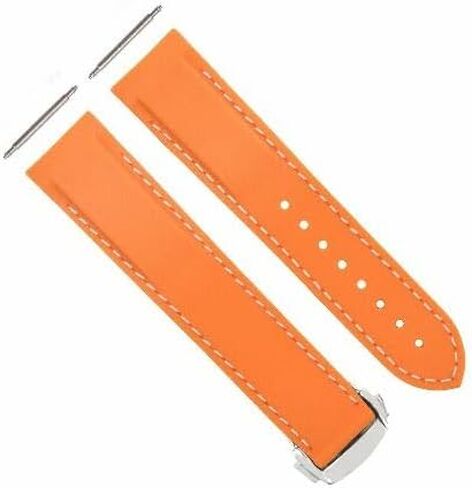 eWatchparts 20mm مطاطية الساعات حزام متوافق مع أوميغا Seamaster Planet Ocean Watch Clasp Orange مع خياطة بيضاء in Saudi Arabia