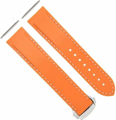 eWatchparts 20mm مطاطية الساعات حزام متوافق مع أوميغا Seamaster Planet Ocean Watch Clasp Orange مع خياطة بيضاء in Saudi Arabia