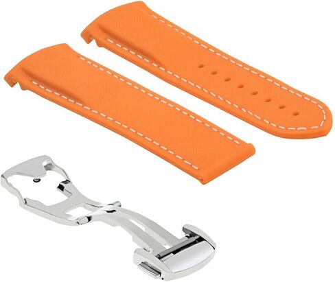 eWatchparts 20mm مطاطية الساعات حزام متوافق مع أوميغا Seamaster Planet Ocean Watch Clasp Orange مع خياطة بيضاء in Saudi Arabia