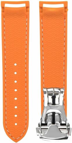 eWatchparts 20mm مطاطية الساعات حزام متوافق مع أوميغا Seamaster Planet Ocean Watch Clasp Orange مع خياطة بيضاء in Saudi Arabia