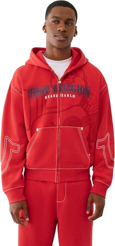 True Religion Men's Cinched Big T Zip UP Hoodie – Full Zip Sweatshirt with Contrast Stitching in Kuwait