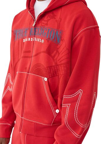 True Religion Men's Cinched Big T Zip UP Hoodie – Full Zip Sweatshirt with Contrast Stitching in Kuwait