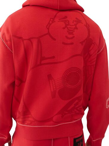 True Religion Men's Cinched Big T Zip UP Hoodie – Full Zip Sweatshirt with Contrast Stitching in Kuwait