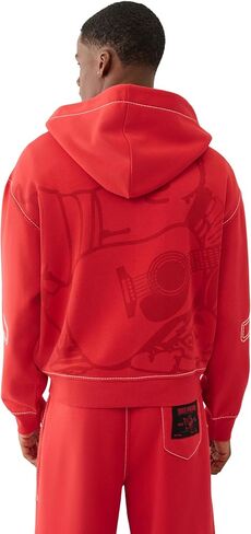 True Religion Men's Cinched Big T Zip UP Hoodie – Full Zip Sweatshirt with Contrast Stitching in Kuwait