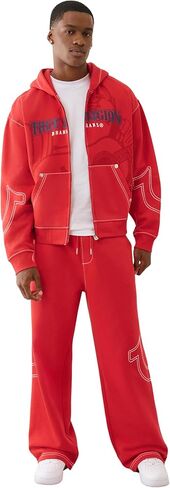 True Religion Men's Cinched Big T Zip UP Hoodie – Full Zip Sweatshirt with Contrast Stitching in Kuwait