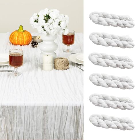 FUANGUI 6 Pack 35x120 Inches Sage Green Cheesecloth Table Runner 10Ft for Baby Shower Wedding Birthday Fall Decoration, Boho Gauze Fabric Rustic Sheer Romantic Cheese Cloth Table Runner in Kuwait