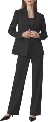 Women's 2 Piece Suits Business Casual Outfits Straight Wide Leg Pants Suits Professional Office Work Outfits in Kuwait