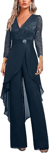2 Pieces Mother of The Bride Pant Suits 2025 3/4 Sleeve Chiffon Wedding Guest Formal Outfits in Saudi Arabia